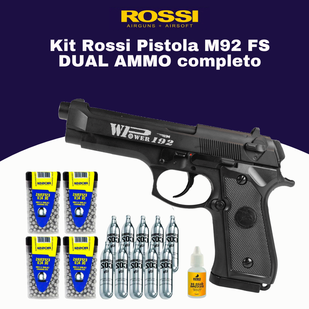 Kit Rossi Pistola M92 F2 DUAL AMMO com acessórios